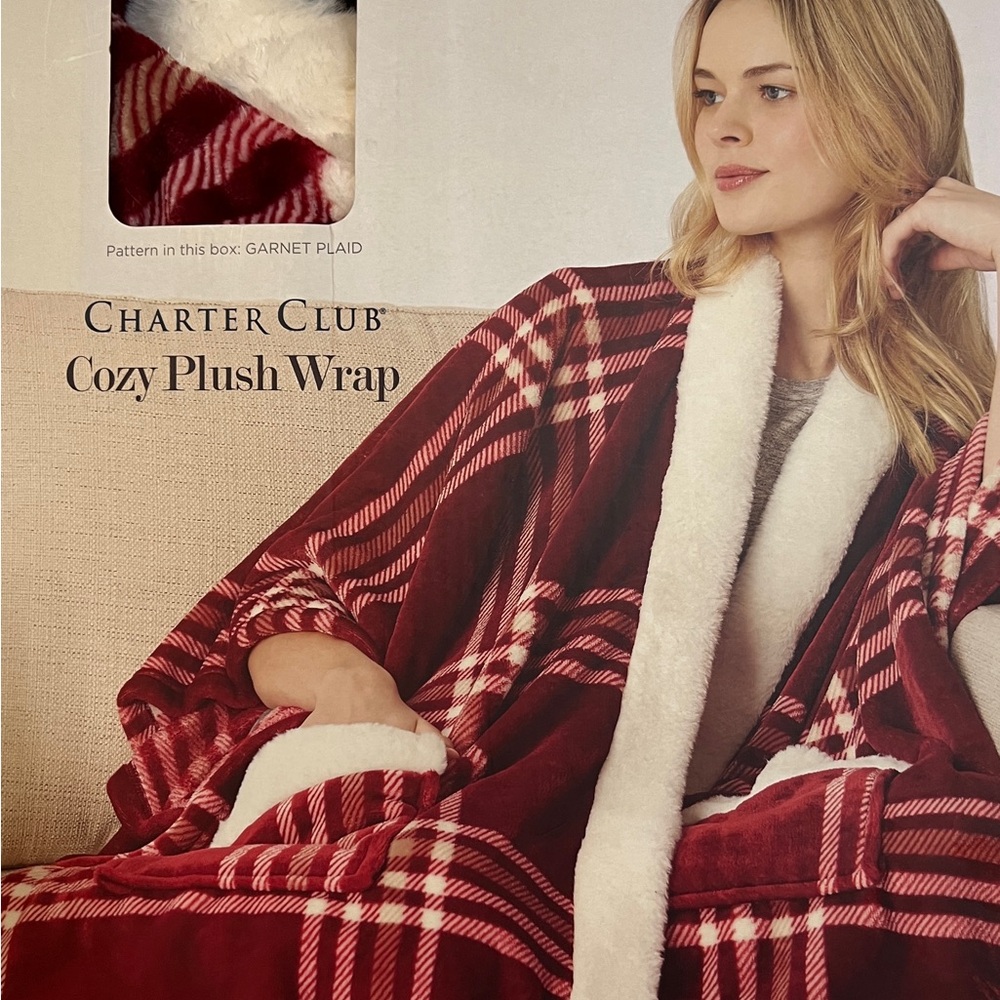 Charter Club Garnet Plaid Plush Wrap